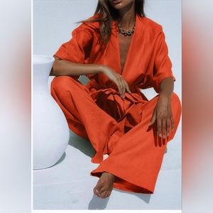 Boho Oversized Pants Linen Tied 2 Piece Pants Suit (new with tags)